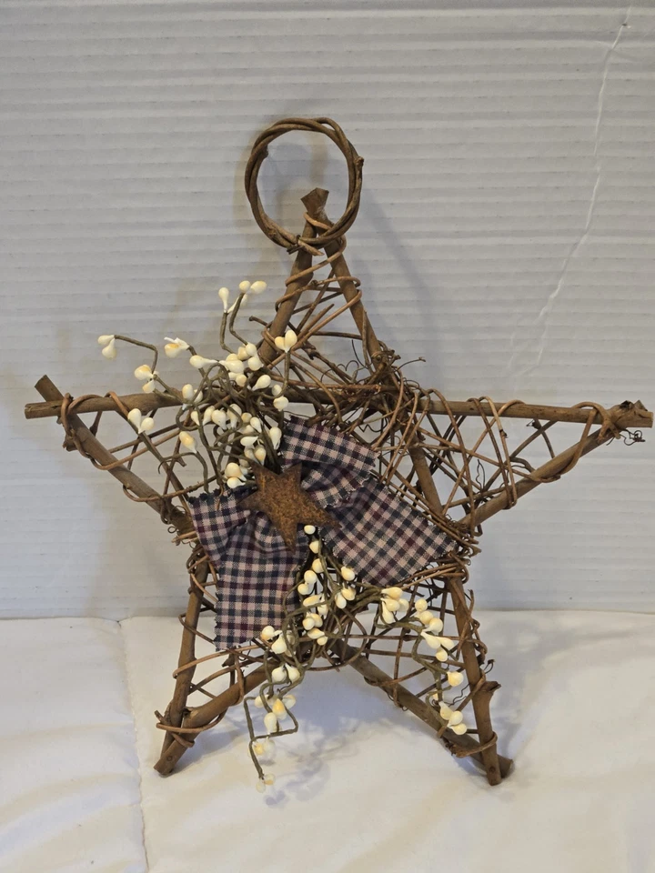 Estrella de vid rústica vintage con corona de lazo hecha a mano estrella de ratán decoración del hogar  Foto 1 de 3