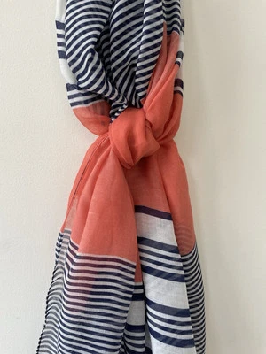 Mujer Bufanda de Verano Ligera Grande Suave Coral y Azul Marino Envoltura Viaje Informal Foto 1 de 4