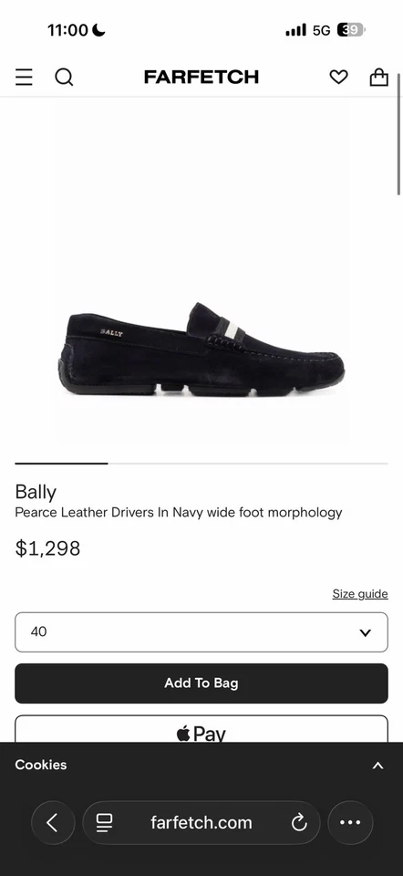 Drivers de cuero Bally Pearce en morfología de pie ancho azul marino gamuza de becerro Foto 1 de 4