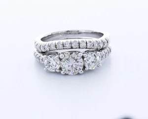 3.1 CTW AGI Lab-Created Diamond D/VVS1 Round 14K  Vintage Three-Stone Bridal Set - Picture 1 of 4