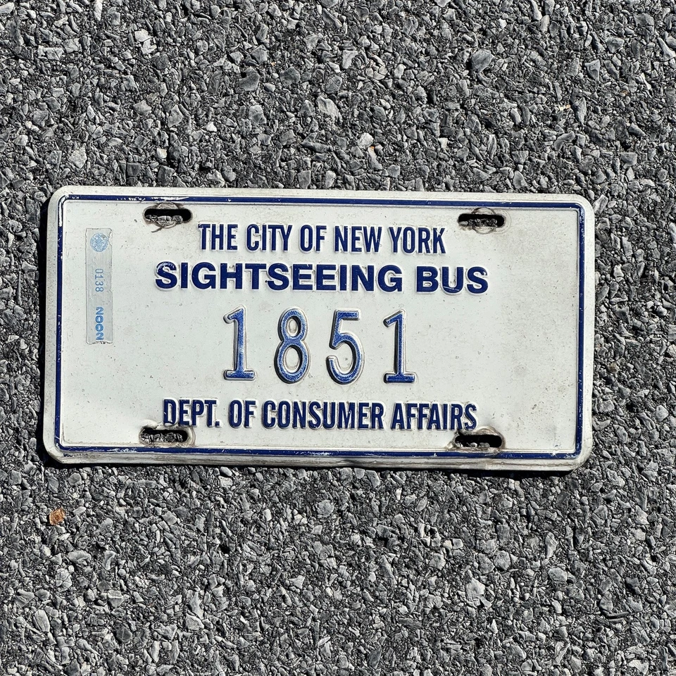 2002 New York Sightseeing Bus License Plate Tag Dept of Consumer Affairs 1851 - Image 1 of 1