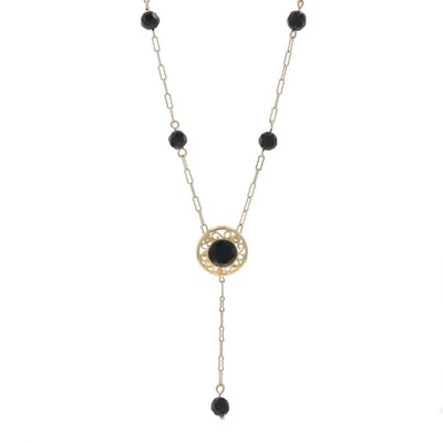 Collar De Papel Clip Elegante De Ónix De Oro Amarillo 16 3/4" - 14k Lariat - Imagen 1 de 4