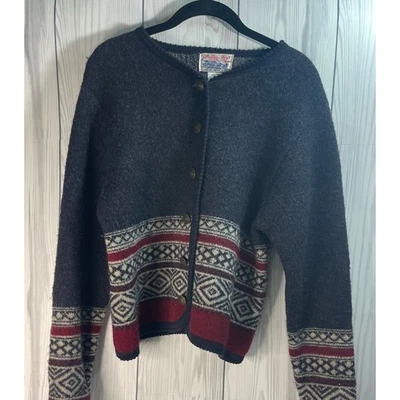 TALLY HO Vintage Womens Gray  100% Wool Patterned Knitted Cardigan- PSmall - Image 1 of 4
