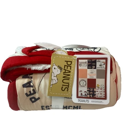 Manta de bebé Peanuts acolchada Sherpa cuadrados Snoopy Woodstock Linus Charlie marrón Foto 1 de 4