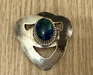 Vintage gestempelt Sterling Silber 925 grüner Malachit klobig abstrakt Anhänger - Bild 1 von 6