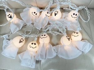 Vintage Halloween Smiling Ghost Lights Indoor/outdoor~10 Piece~6 Feet Works! - Picture 1 of 16