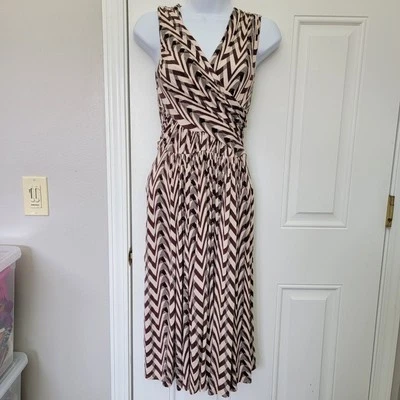 Vestido midi Plenty By Tracy Reese marrón crema chevron a rayas sin mangas talla S Foto 1 de 4