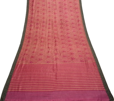 Sari Sushila Vintage Marrón Marca 100% Lana Pura Tejido Floral Tela Suave Foto 1 de 4