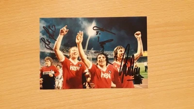Autogrammkarte Horst Hrubesch, Felix Magath, Manfred Kaltz HSV   Pokalsieg 1983 - Bild 1 von 2