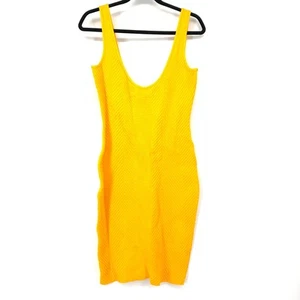 Herve Leger Ottoman Scoop-Neck Ribbed Mini Dress Womens Sz M Golden Yellow - Picture 1 of 8