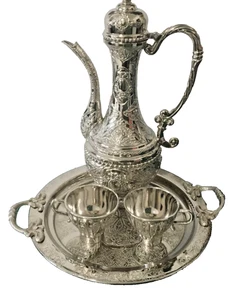 Vintage Tea Set Turkish Coffee Set Wedding W/Pot +2 Cups For Birthday Home Decor - Foto 1 di 5