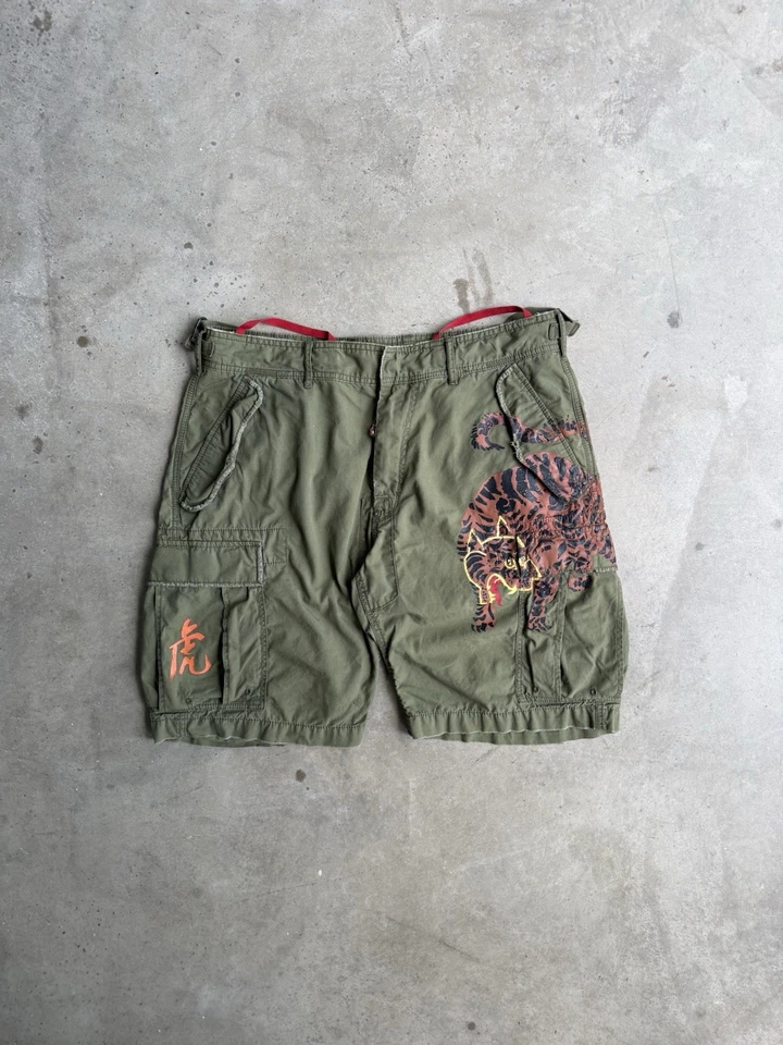 Ralph Lauren Polo Tiger Asian Sportsman Aztec Patchwork Camo Cargo  Shorts sz 36 - Image 1 of 4