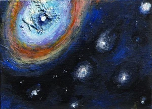 ACEO oil painting original fantasy ART CARD by Dora Pilssala Space - Picture 1 of 2