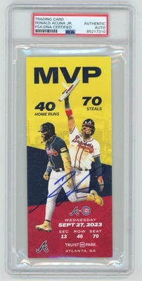 RONALD ACUNA JR Braves Signed 40/70 Commemorative 9/27/23 Ticket Card PSA AUTO - Image 1 of 2
