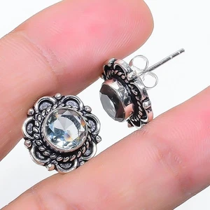 Alexandrite Gemstone 925 Sterling Silver Jewelry Stud Earrings  Size 0.6" - Picture 1 of 1