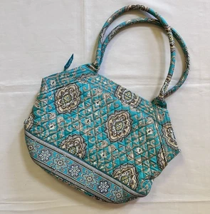 Vera Bradley Retired Totally Turquoise Angle Tote quilted bag Tan Medallions - Picture 1 of 14