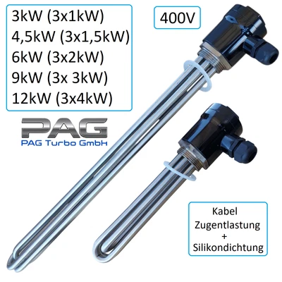 400V Edelstahl Heizstab 3kW - 4,5kW - 6kW - 9kW - 12kW Heizpatrone Heizelement - Bild 1 von 4