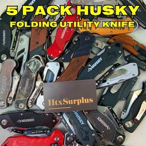 🌟(5-Pack) HUSKY Folding Utility Knife Box Cutter, Random Lot, New Razors, NICE! - Picture 1 of 4
