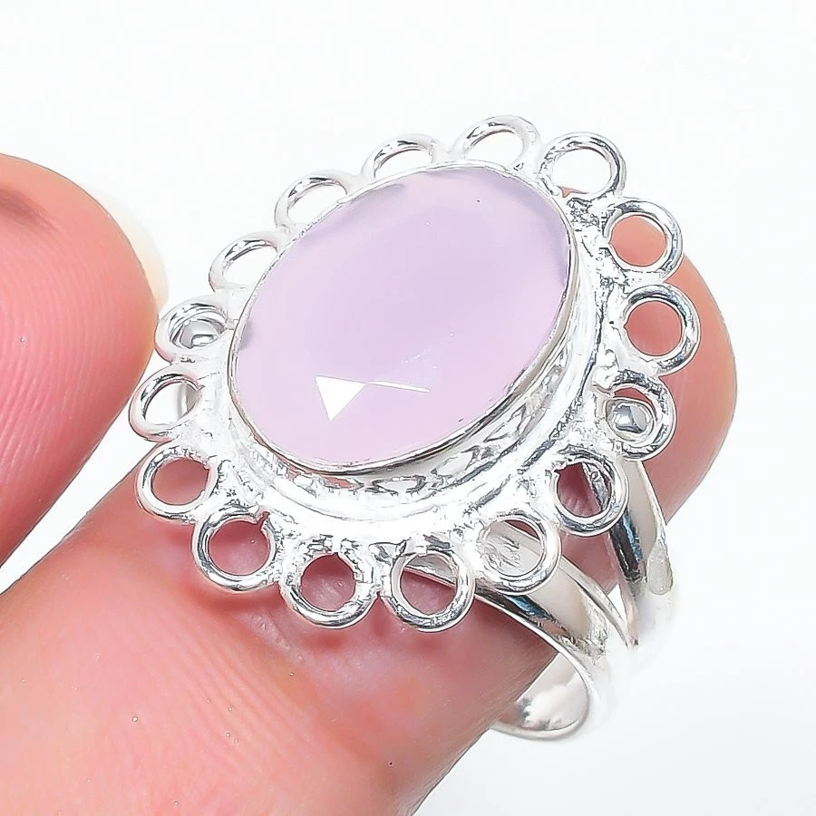 Rose Quartz Gemstone 925 Sterling Silver Jewelry All Size Ring For Gift - Image 1 of 1