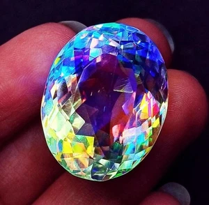Mystic Quartz Oval Shape 53.60 Ct Certified Loose Gemstone With Free Gift - Picture 1 of 8