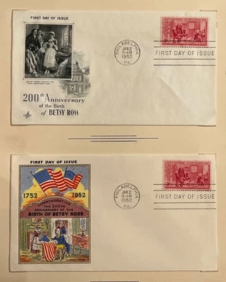 US FDCs (2) #1004 Fluegel & ArtCraft 1952 200th Anniversary Betsy Ross Birth - Image 1 of 3
