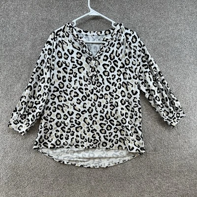 Blusa para mujer Crown & Ivy con estampado de animales botones delanteros talla M blanca manga 3/4 Foto 1 de 4