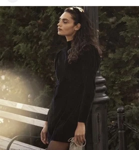 Doen Heirloom Chantilly Black Velvet Puff Sleeve Mini Dress Dark Romantic XS NWT - Picture 1 of 10