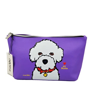 Borsa da viaggio Marc Tetro Love My Bichon trucco cosmetico cane viola bianca 11" nuova - Foto 1 di 9