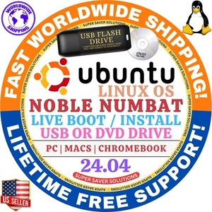 UBUNTU Linux OS 24.04.2 LTS 64-Bit BOOTABLE USB, LIVE BOOT / INSTALL, MAC & PC - Bild 1 von 3