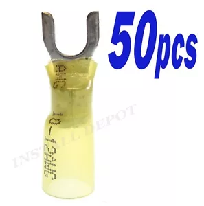 50 pcs - 3M YELLOW 12-10 GAUGE HEAT SHRINK FORK TERMINALS - #10 STUD - USA MADE - Picture 1 of 2