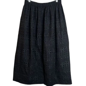 J. Crew Sz Medium Black Maxi Eyelet A-Line Pleated Skirt Side Split Resort - Picture 1 of 11