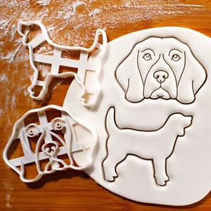 Set of 2 Beagle Cookie Cutters - Bake hound portrait birthday treat, sniffer dog - Picture 1 of 4