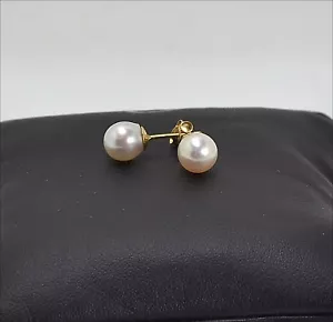 ORECCHINI A PRESSIONE IN ORO GIALLO 18 KT CON PERLE AKOYA BIANCHE OGHT 0604 - Foto 1 di 3