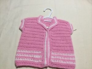 Baby Sleeveless Vest, Pink & White, Hand Crochet, 0-3 Months, New, Free Post