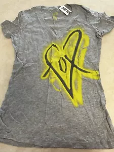 FOX T-shirt for Woman/girls grey W/ Graffiti effect Yellow Heart XS - Picture 1 of 6