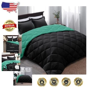 Elegant Black/Mint Leaf Twin Comforter Set with Pillow Sham - Machine Wash Safe - Picture 1 of 10