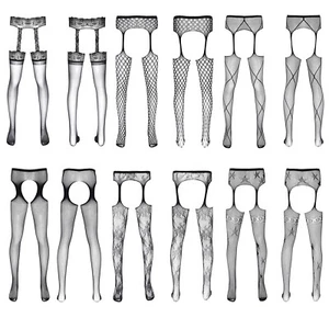 Herren Netzstrümpfe Schritt offen Strumpfhose Transparent Strapsstrümpfe Dessous - Bild 1 von 62