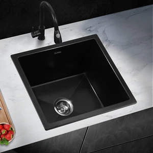 Welba Kitchen Sink Granite Stone Sink Laundry Basin Single Bowl 45cmx45cm Black - Picture 1 of 10