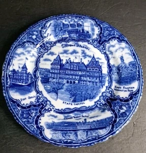 Antique c1910 Flow Blue Staffordshire SOUVENIR OF ALBANY Collector Plate - 9" - Picture 1 of 7