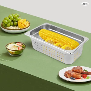 Paquete de 2 sartenes de mesa de vapor de acero inoxidable perforadas antiatasco de 1/3 tamaño 6" de profundidad - Imagen 1 de 20
