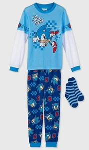 Sonic The Hedgehog Pajamas Boys Size 6 7 8 10 12 Shirt Pants Socks Set 3 pc NWT - Picture 1 of 1