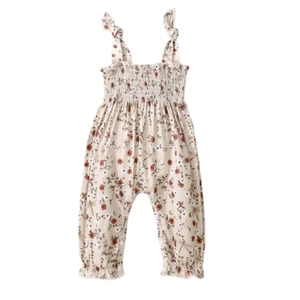 0-24M Baby Girls Floral Jumpsuits Tie-Up Suspender Pants Overalls Infant Romper - Picture 1 of 9