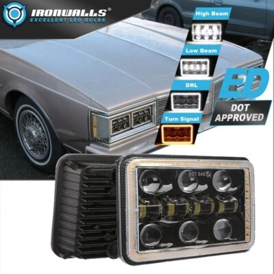 Pair LED Headlights High-Low Beam DRL Angel Eyes for Oldsmobile Delta 88 1976-86 - Image 1 of 4