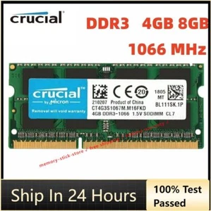 CRUCIAL DDR3 4GB 8GB 1066 MHz PC3-8500 Laptop SODIMM 204-Pin Memory RAM 8G 4G - Picture 1 of 9