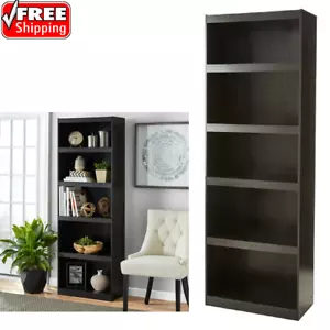 5-Shelf Wood Bookcase Storage Shelving Wide Bookshelf 71" Tall Adjustable Home - Picture 1 of 8