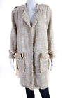 Edward Achour Womens Pleated Chiffon Tweed Hook & Eye Jacket Beige Ivory Fr 46