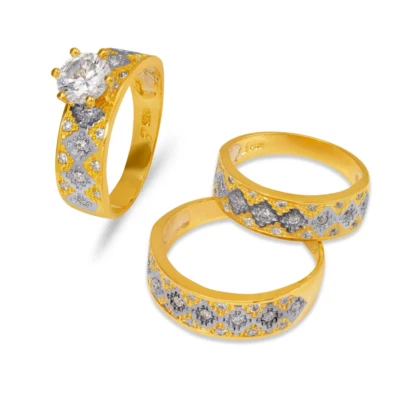 NEW 14K TWO TONE GOLD WEDDING TRIO RING SET  - Image 1 of 2