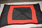 Large 86" x 60"  Vintage BLACK & RED crocheted  AFGHAN retro EUC