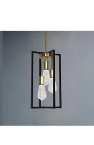 Modern Black&brass Industrial Farmhouse Pendant LightingsRectangle Metal Cage - Picture 1 of 7