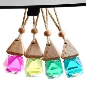 Fragrant Floral Car Hanging Freshener, Stylish Glass Bottle and Wooden Cap - Picture 1 of 8